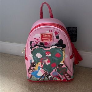 NWT Loungefly Pink Alice in Wonderland Heart Garden Mini Backpack